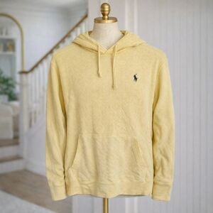 Polo Ralph Lauren Yellow Hoodie Waffle Knit Long Sleeve Shirt Sweater Large